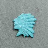 Kingman Arizona Blue TURQUOISE Gemstone Carving : 16.35cts Natural Sleeping Beauty Turquoise Hand Carved INDIAN HEAD 24*23.5mm For Jewelry