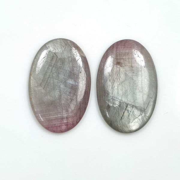 SILVER PINK Sheen SAPPHIRE Gemstone Cabochon : 51.50cts Natural Untreated Sapphire Gemstone Oval Shape Cabochon 31*20mm Pair For Earring
