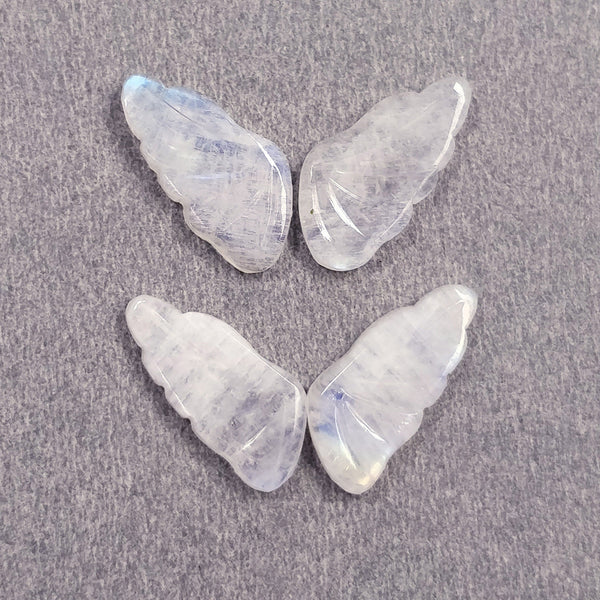 White Rainbow Moonstone Gemstone Carving : 9.40cts Natural Untreated Moonstone Hand Carved BUTTERFLY 15*7mm - 16*8mm 2 Pair For Jewelry