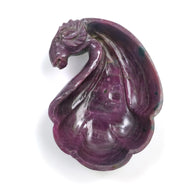 Red RUBY Gemstone Sculpture : 164.00gms Natural Untreated Ruby Hand Carved Dragon Ram Head With Flower BOWL Sculpture Figurine 91*64mm*31(h)