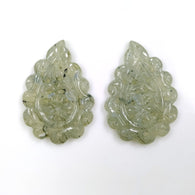 LABRADORITE Gemstone LEAF CARVING : 38.50cts Natural Untreated Labradorite Gemstone Hand Carved Indian Leaves 32*22mm Pair For Earrings