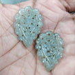 LABRADORITE Gemstone LEAF CARVING : 38.50cts Natural Untreated Labradorite Gemstone Hand Carved Indian Leaves 32*22mm Pair For Earrings