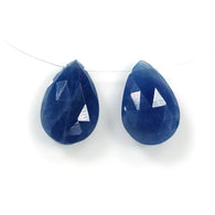 नीला नीलम रत्न कट: 10.70cts प्राकृतिक अनुपचारित नीलम साइड टू साइड ड्रिल चेकर कट ब्रियोलेट नाशपाती आकार 14*9mm जोड़ी कान की बाली के लिए