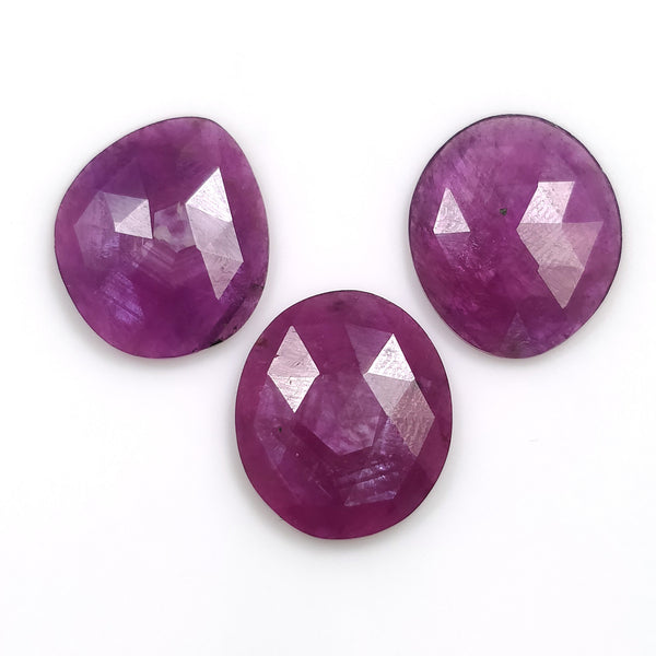 Raspberry Sheen PURPLE PINK SAPPHIRE Gemstone Cut September Birthstone : 19.30cts Natural Untreated Sapphire Uneven Rose Cut 15.5*13.5mm - 16*13mm 3pc For Jewelry