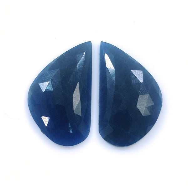 BLUE SAPPHIRE Gemstone Rose Cut : 32.60cts Natural Untreated Unheated Sapphire Uneven Shape 26*15mm Pair (With Video)