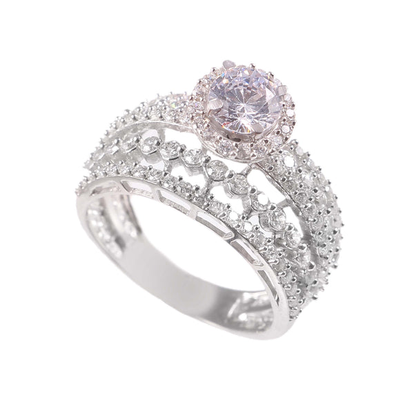 925 Sterling Silver White Zirconia Diamond Cut Silver Rhodium Plating Engagement Ring Wedding Ring Statement Ring Handmade Ring