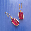 14K Gold Diamond Ruby Earring : 1.80" Natural Glass Filled RUBY Gemstone With DIAMOND 14k GOLD Drop Dangle Prong Set Style Dainty Statement Fine Earring