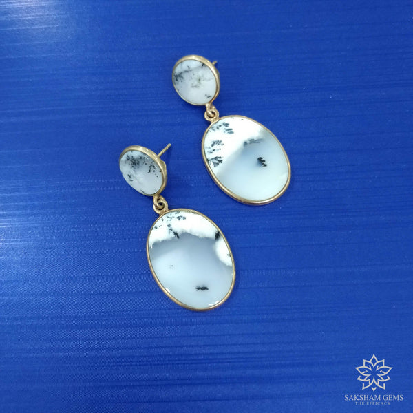 BOSTWANA AGATE gemstone :925 Sterling Silver Natural AGATE Gemstone Oval & Round Rose Gold Plated Earrings 1.85" Puch Back Bezel Set Earring