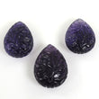 PURPLE AMETHYST Gemstone Carving : 50.00cts Natural Untreated Amethyst Hand Carved Pear Shape Briolette 19*14mm - 21*16mm 3pcs (With Video)