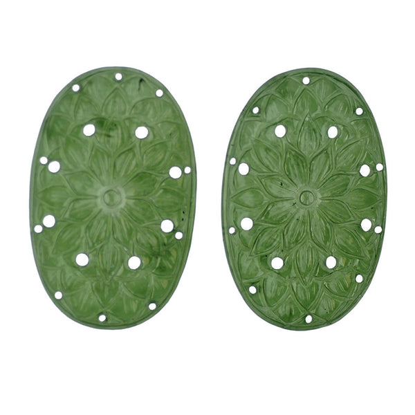 ANTIGORITE SERPENTINE Gemstone CARVING : 55cts Natural Untreated Green Serpentine Gemstone Hand Carved Oval Shape 41*26mm Pair For Jewelry