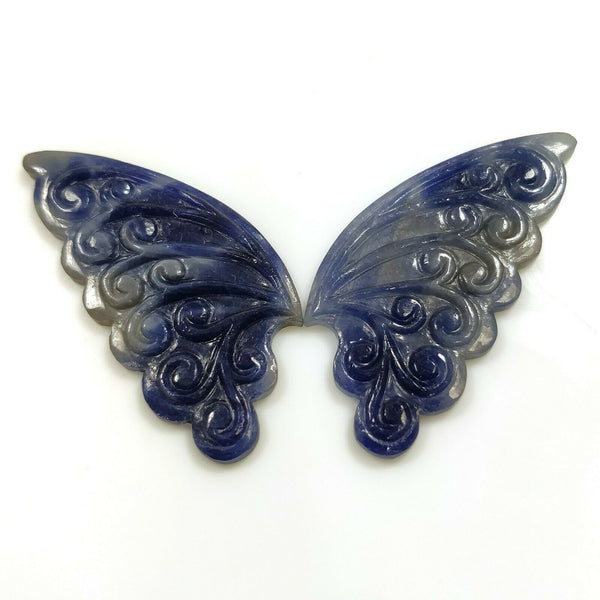 61.30cts Natural Untreated MULTI SAPPHIRE Gemstone Hand Carved BUTTERFLY 47*22mm Pair For Earring