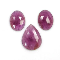 20.00cts Natural Untreated PURPLE PINK SAPPHIRE Gemstone Oval & Pear Shapes Rose Cut 16*12mm - 20*15mm 3pcs Set For Jewelry