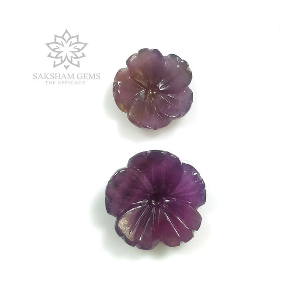 13.00cts Natural Untreated PURPLE SAPPHIRE Gemstone Hand Carved Round FLOWER 12mm - 14mm 2pcs For Jewelry