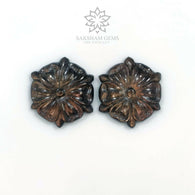 26.00cts Natural Untreated Golden Brown CHOCOLATE SAPPHIRE Gemstone Hand Carved Round Shape 17mm Pair (With Video)