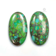 64.10cts GREEN Copper TURQUOISE Gemstone Oval Shape Cabochon 35*20mm - 36.5*20mm 2pcs For Jewelry