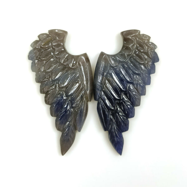 45.50cts Natural Untreated MULTI SAPPHIRE Gemstone Hand Carved Angel Wings 38*18mm Pair For Jewelry