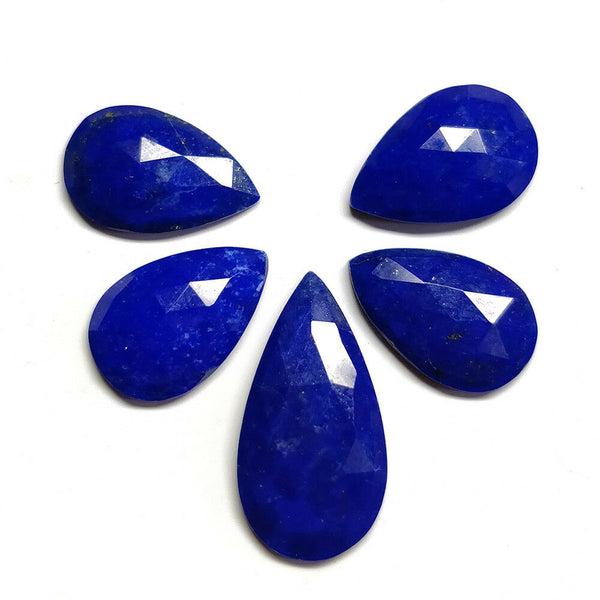 19.00cts Natural Untreated LAPIS LAZULI Gemstone Pear Shape Rose Cut 15*10mm - 21*11mm 5pcs Set For Jewelry
