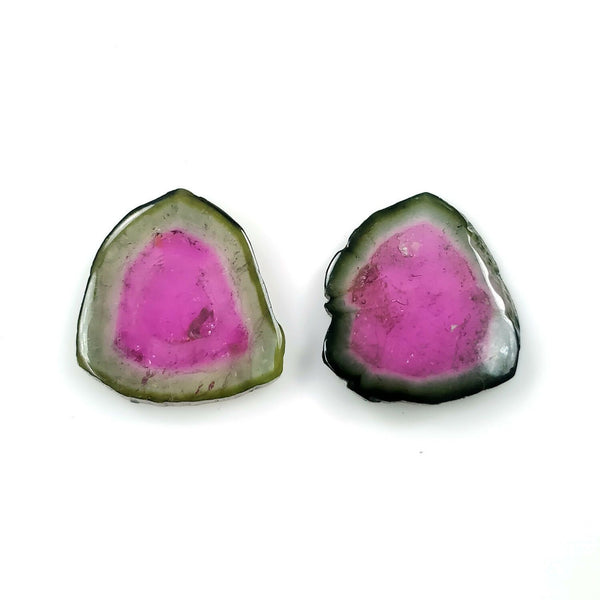 18.12cts Natural Untreated Watermelon TOURMALINE Gemstone Uneven Shape Flat Slices 16.5*16mm Pair For Jewelry