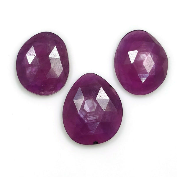 19.80cts Natural Untreated Raspberry Sheen PURPLE PINK SAPPHIRE Gemstone September Birthstone Uneven Shape Rose Cut 15*12mm - 16*13mm 3pcs For Jewelry