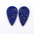 24.50cts Natural Untreated Blue LAPIS LAZULI Gemstone Hand Carved Pear Shape 34*20mm Pair For Earring