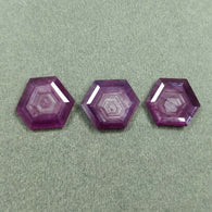 Raspberry SAPPHIRE Gemstone Normal Cut : 29.70cts Natural Untreated Sheen Purple Pink Sapphire Hexagon 17*15mm - 18*15mm 3pcs (With Video)