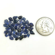 20.00cts प्राकृतिक अनुपचारित बर्मी नीला नीलम रत्न दोनों तरफ हाथ से नक्काशीदार पत्तियां 4*3mm - 8*5mm 38 पीस लॉट आभूषण के लिए