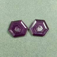 Raspberry SAPPHIRE Gemstone Normal Cut : 30.85cts Natural Untreated Sheen Purple Pink Sapphire Hexagon Shape 21*17mm Pair (With Video)