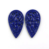 29.00cts Natural Untreated Blue LAPIS LAZULI Gemstone Hand Carved Pear Shape 34*29mm Pair For Earring