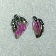 7.43cts Natural Untreated Watermelon TOURMALINE Gemstone Hand Carved Leaves 18*12.5mm - 16.5*9mm 2pcs For Jewelry